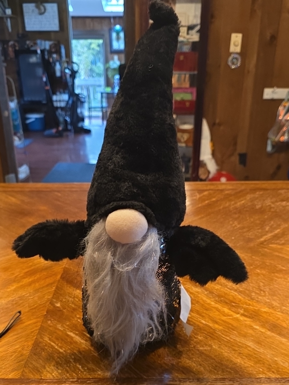 Plush Black Bat Gnome Home Accent with Gray Beard